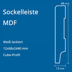 Sockelleiste MDF, weiß, 12x68x2440 mm, Cube-Profil