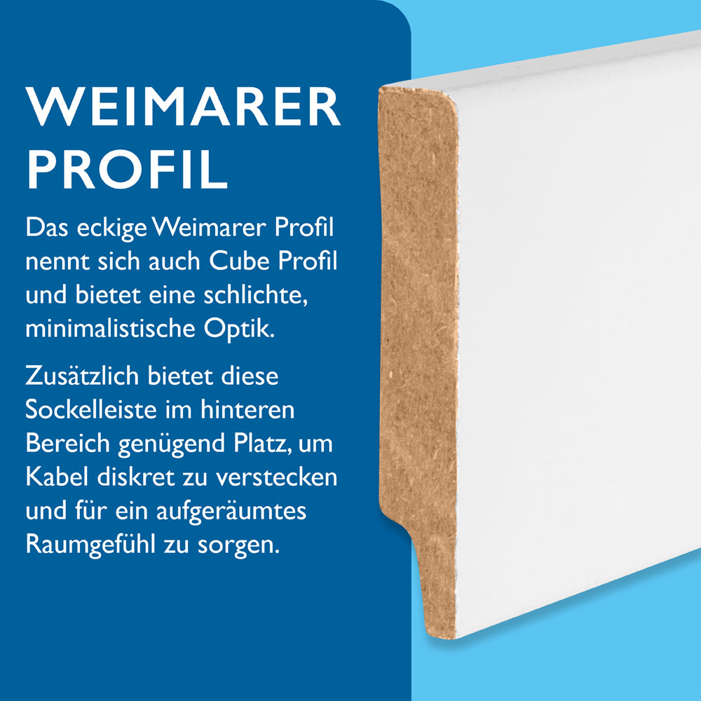 Sockelleiste MDF, weiß, 12x68x2440 mm, Cube-Profil