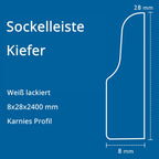 Sockelleiste Kiefer, weiß, 8x28x2400 mm, Karnies Profil