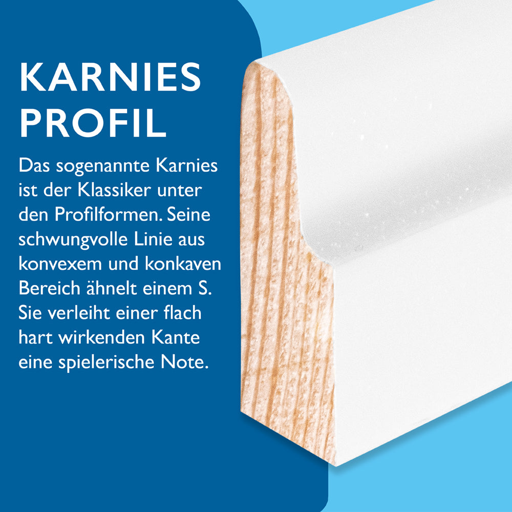 Sockelleiste Kiefer, weiß, 8x28x2400 mm, Karnies Profil