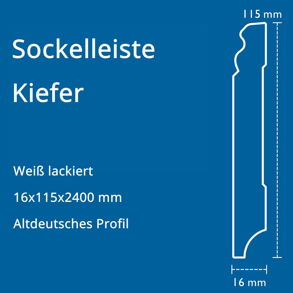 Sockelleiste Kiefer, weiß, 16x115x2400 mm, Altdeutsches Profil