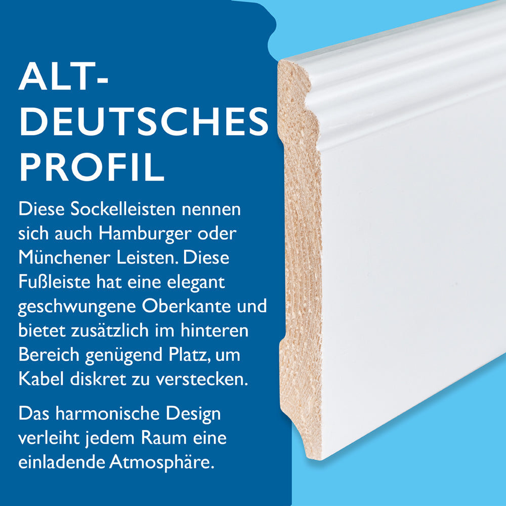 Sockelleiste Kiefer, weiß, 16x115x2400 mm, Altdeutsches Profil