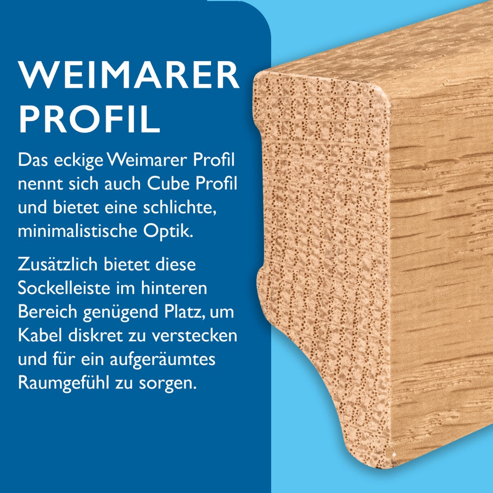 Sockelleiste Eiche, natur matt, 16x40x2400 mm, Cube-Profil