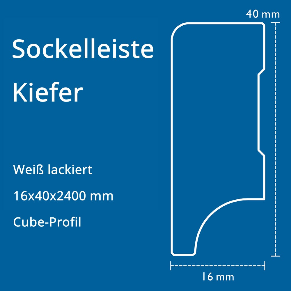 Sockelleiste Kiefer, weiß, 16x40x2400 mm, Cube-Profil