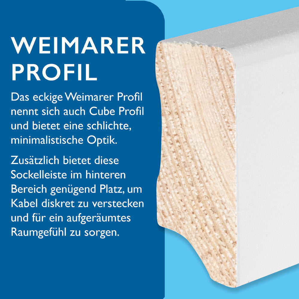Sockelleiste Kiefer, weiß, 16x40x2400 mm, Cube-Profil