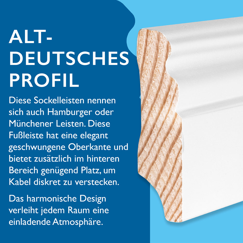Sockelleiste Kiefer, weiß, 16x58x2400 mm, Altdeutsches Profil