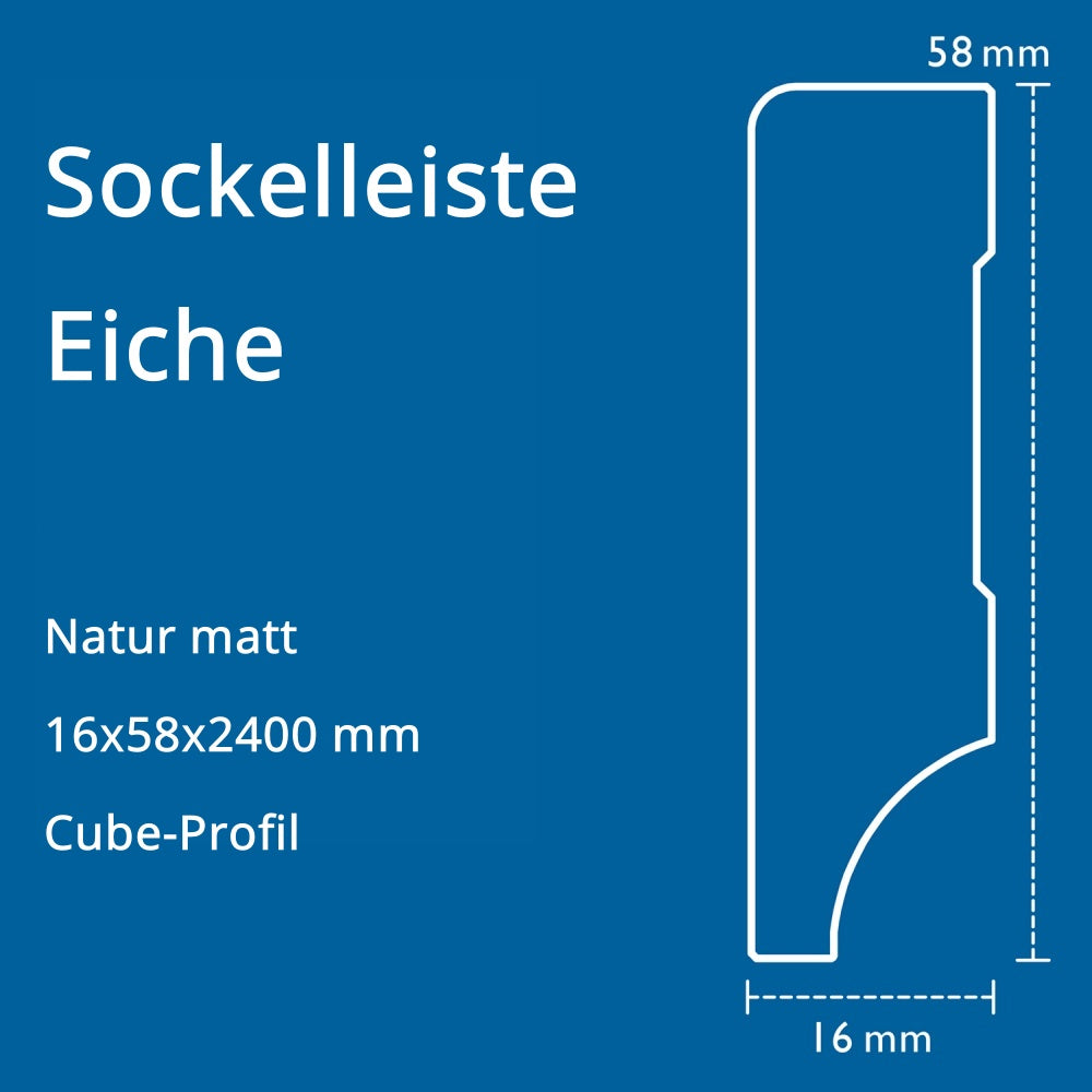 Sockelleiste Eiche, natur matt, 16x58x2400 mm, Cube-Profil