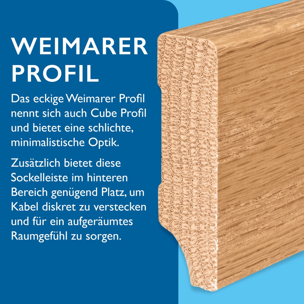 Sockelleiste Eiche, natur matt, 16x58x2400 mm, Cube-Profil