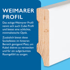 Sockelleiste Kiefer, weiß, 16x58x2400 mm, Cube-Profil