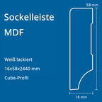 Sockelleiste MDF, weiß, 16x58x2440 mm, Cube-Profil