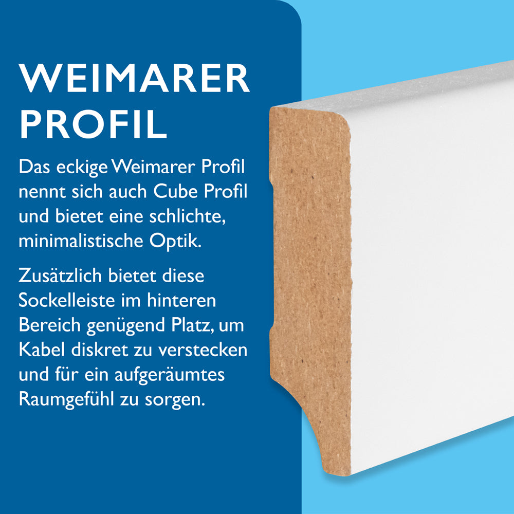 Sockelleiste MDF, weiß, 16x58x2440 mm, Cube-Profil