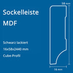 Sockelleiste MDF, schwarz, 16x58x2440 mm, Cube-Profil