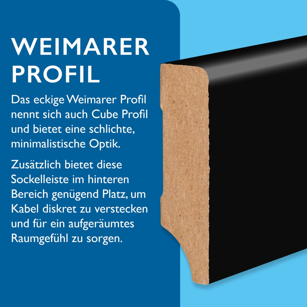 Sockelleiste MDF, schwarz, 16x58x2440 mm, Cube-Profil