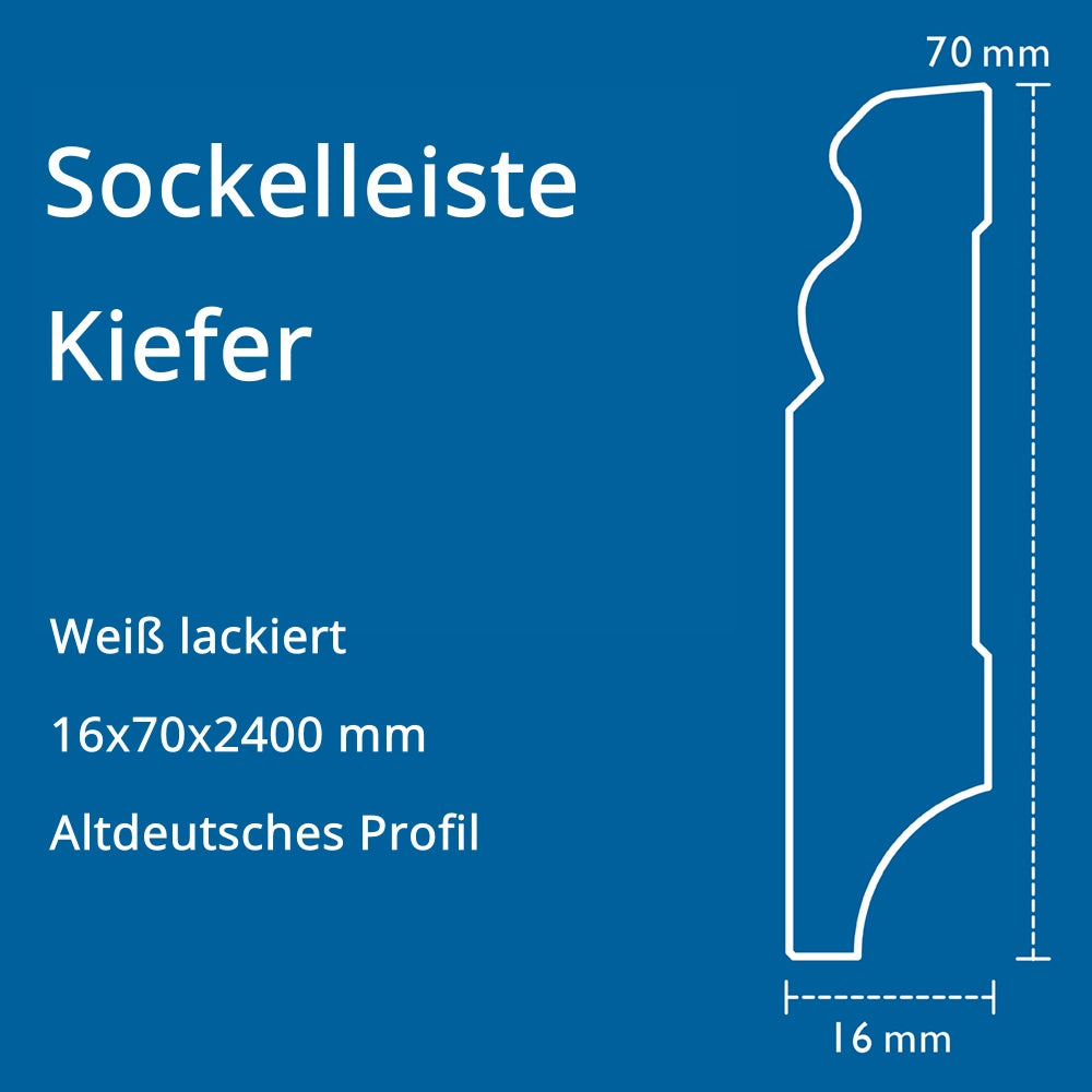 Sockelleiste Kiefer, weiß, 16x70x2400 mm, Altdeutsches Profil