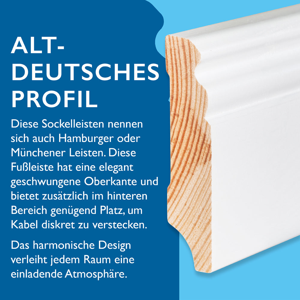 Sockelleiste Kiefer, weiß, 16x70x2400 mm, Altdeutsches Profil