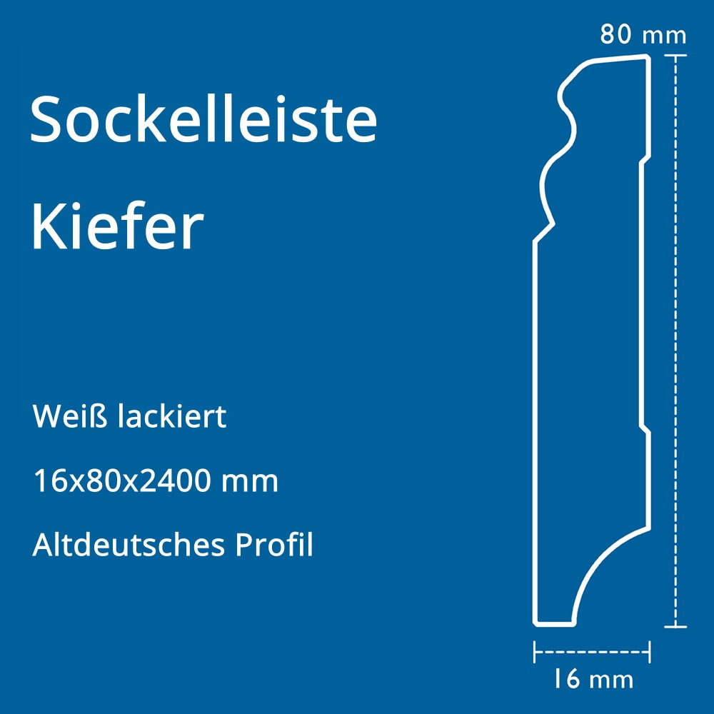 Sockelleiste Kiefer, weiß, 16x80x2400 mm, Altdeutsches Profil