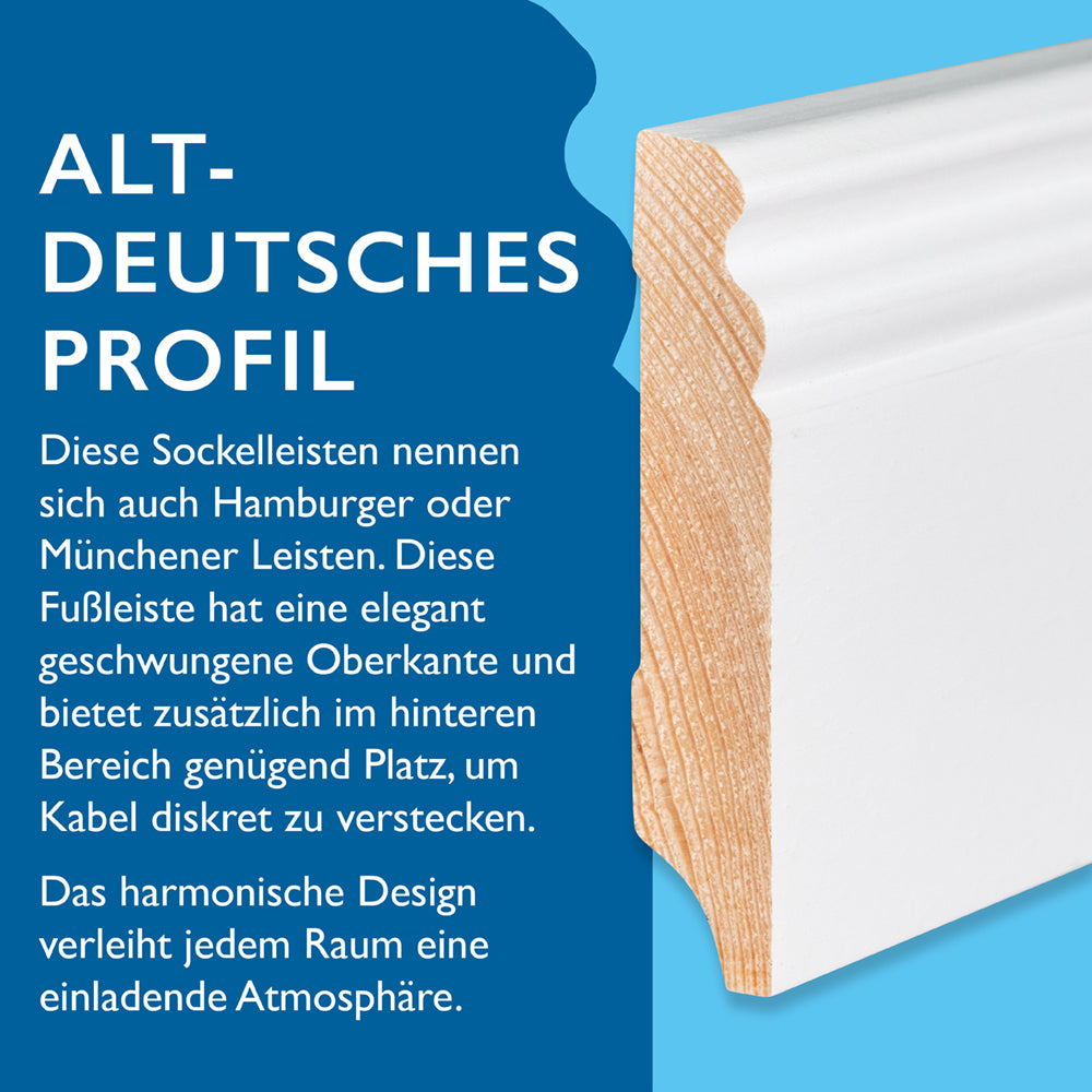 Sockelleiste Kiefer, weiß, 16x80x2400 mm, Altdeutsches Profil