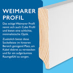 Sockelleiste Kiefer, weiß, 16x80x2400 mm, Cube-Profil