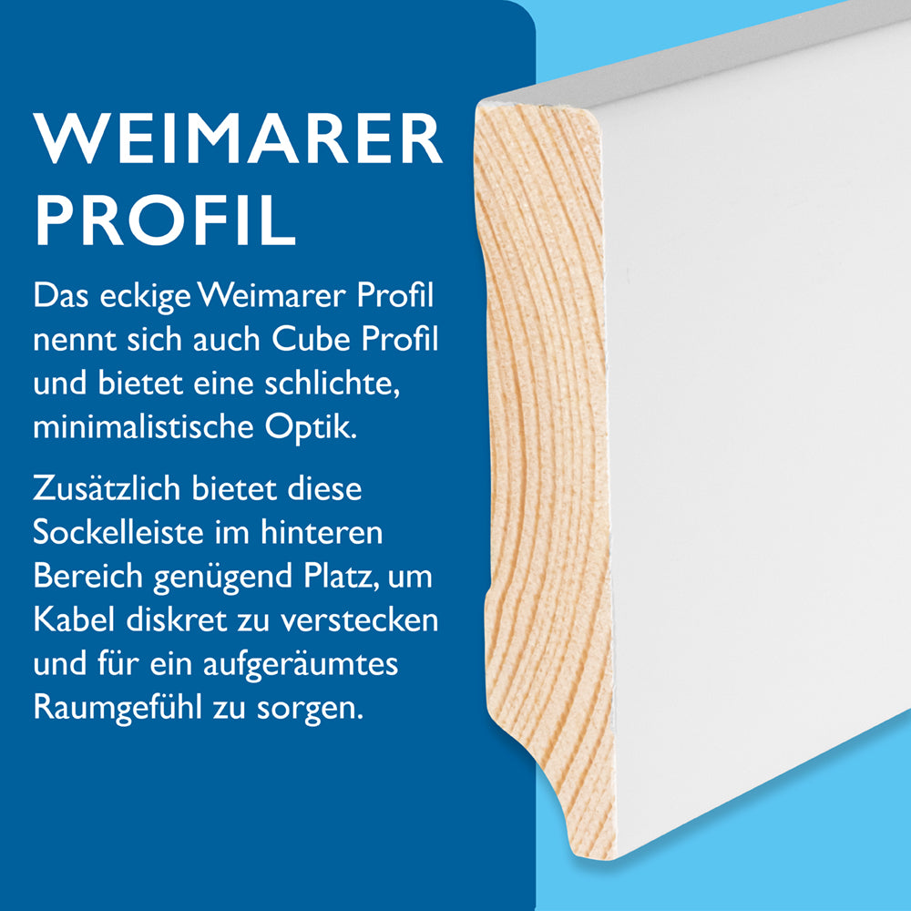 Sockelleiste Kiefer, weiß, 16x80x2400 mm, Cube-Profil