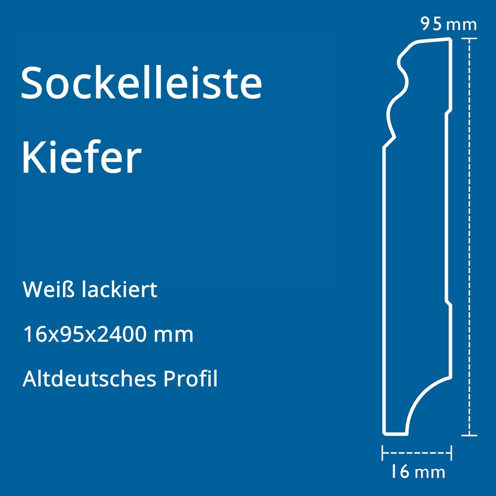 Sockelleiste Kiefer, weiß, 16x95x2400 mm, Altdeutsches Profil