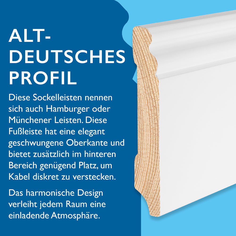 Sockelleiste Kiefer, weiß, 16x95x2400 mm, Altdeutsches Profil