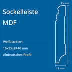 Sockelleiste MDF, weiß, 16x95x2440 mm, Altdeutsches Profil