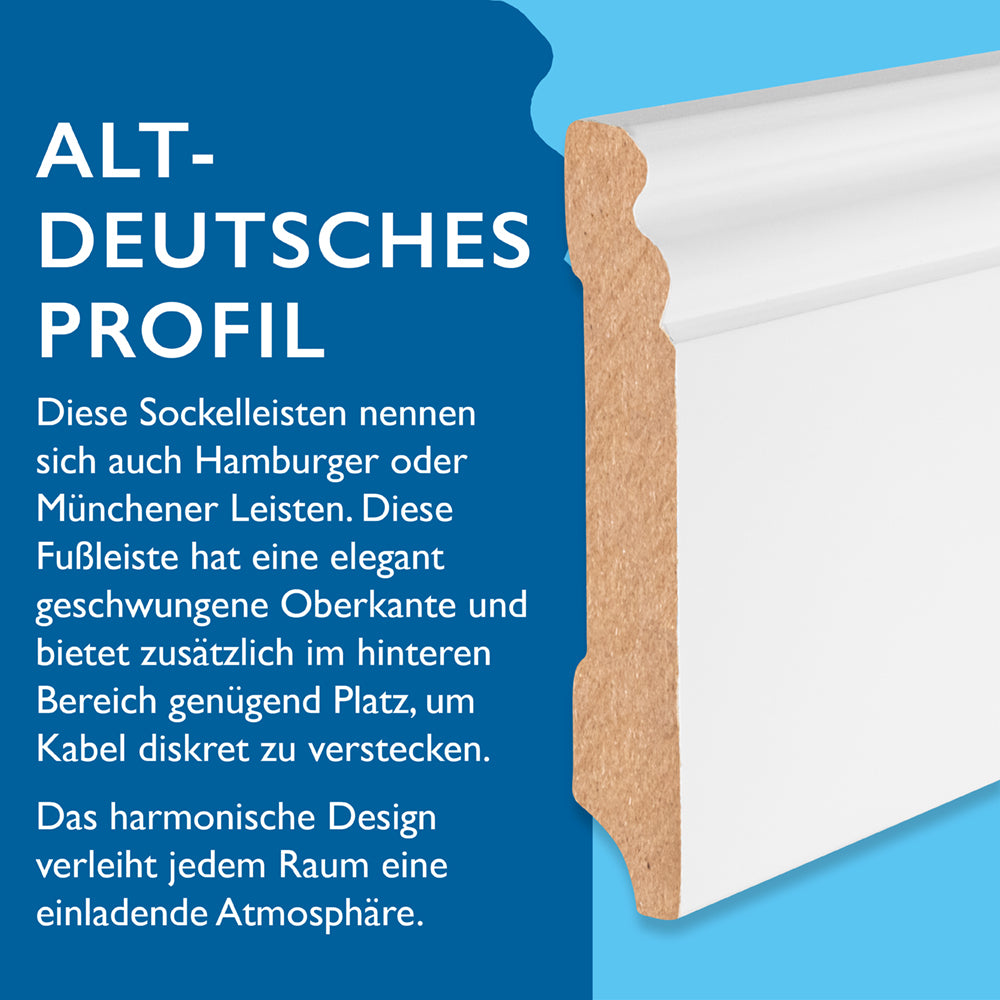 Sockelleiste MDF, weiß, 16x95x2440 mm, Altdeutsches Profil