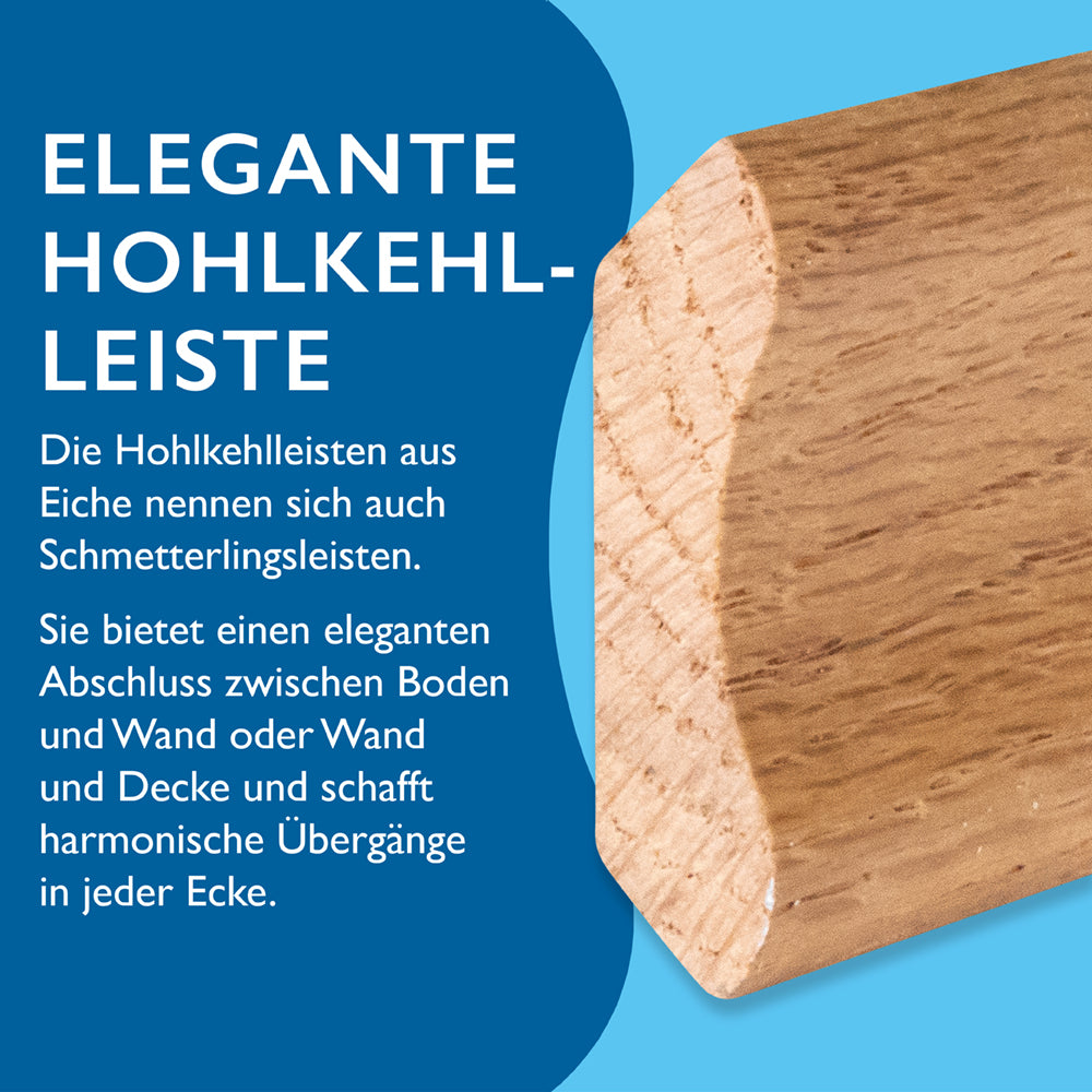 Hohlkehlleiste Eiche, natur matt, Abdeckmaß: 30x30x2400 mm (9,5x40x2400 mm)