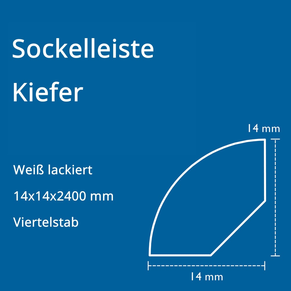 Sockelleiste Kiefer, weiß, 14x14x2400 mm, Viertelstab