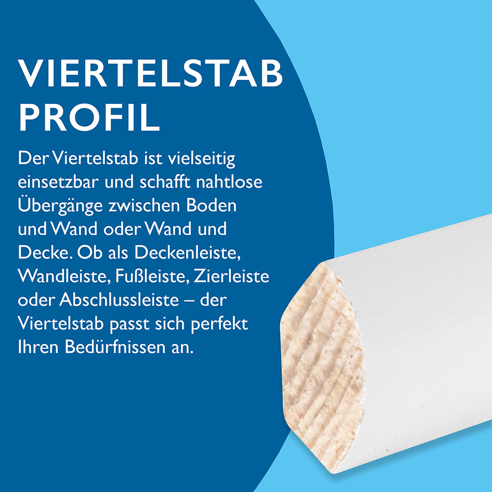 Sockelleiste Kiefer, weiß, 14x14x2400 mm, Viertelstab